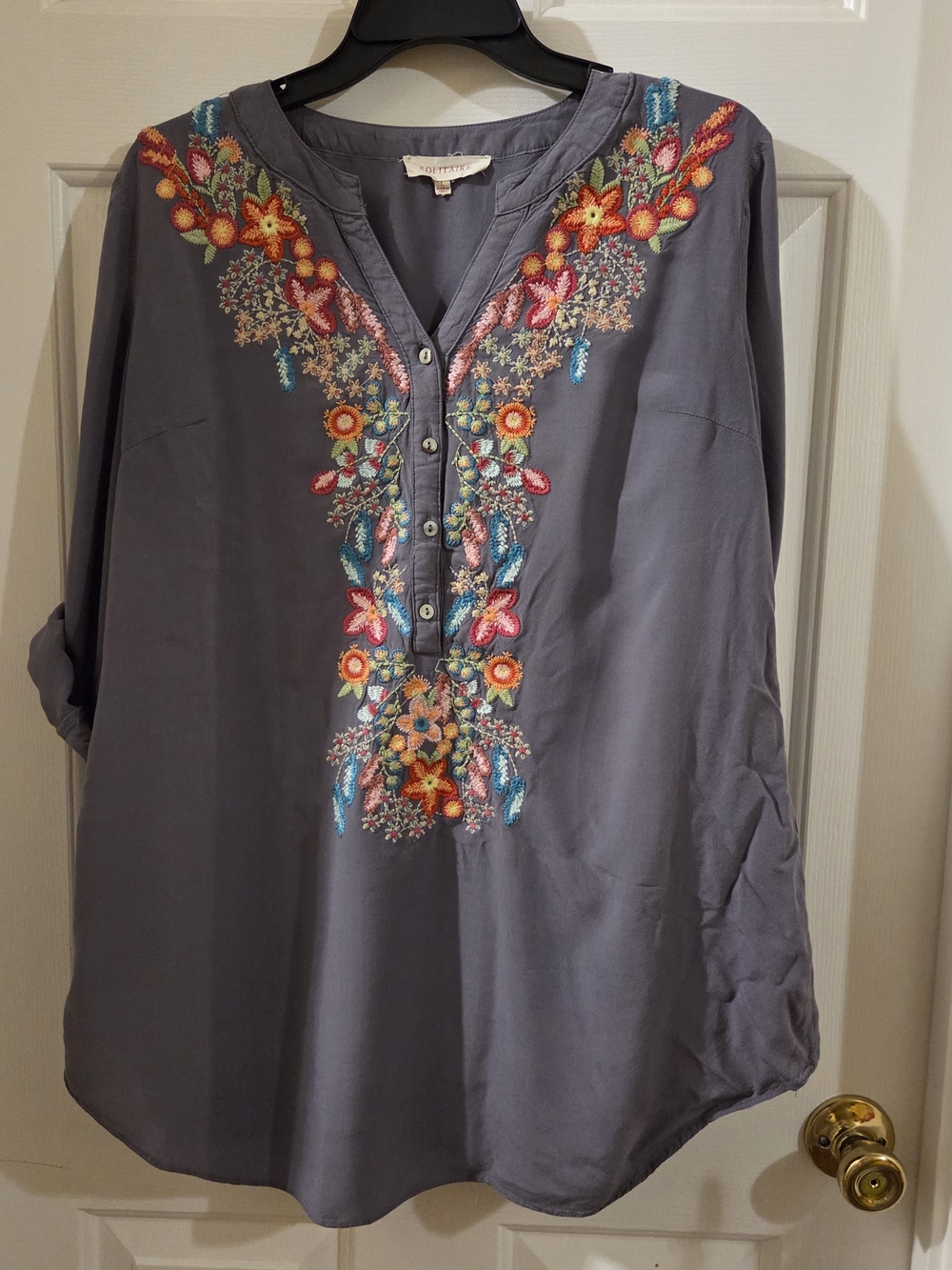 Solitaire Gray Tunic with Multicolor Floral Embroidery